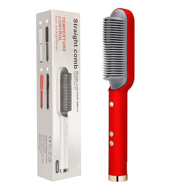 New 2 In 1 Hair Straightener Hot Comb Negative Ion Curling Tong Dual-purpose Electric Hair Brush - One Red Hill